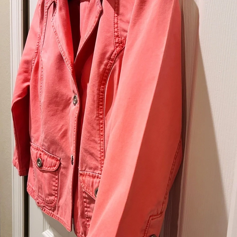 🌸 French Cuff Coral Cotton Blazer Jacket | Women’s Medium